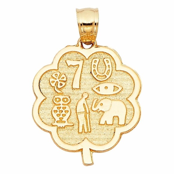 14k Yellow Gold Lucky Flower Symbols Pendant Charm